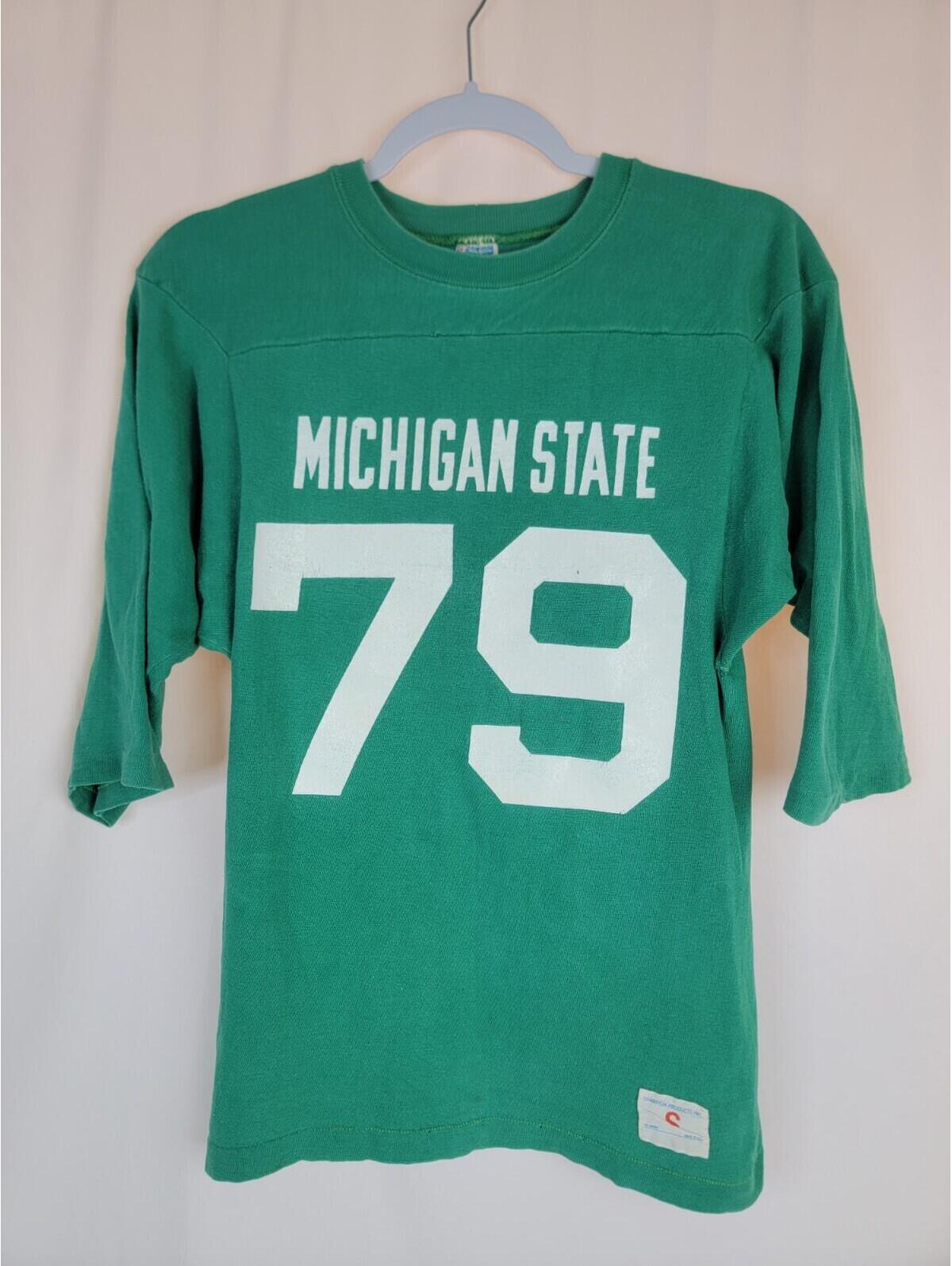 Vtg Michigan State University Msu Single Stitch 3/4 Sleeve Champion S Jersey 70s
